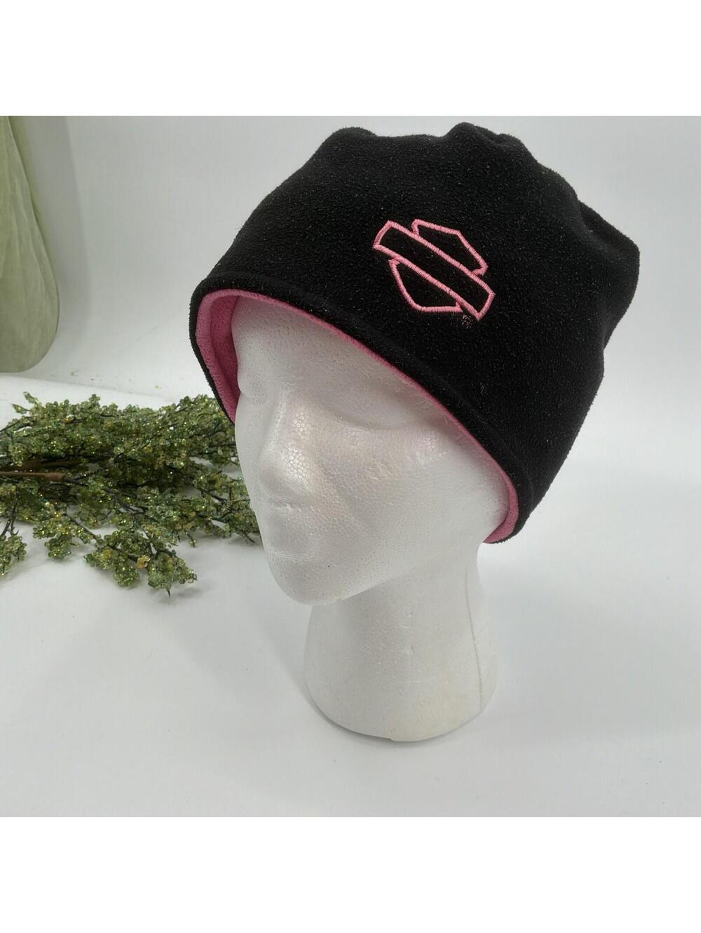 Harley Davidson Black Pink Reversible Fleece Beanie Motorcycle Hat